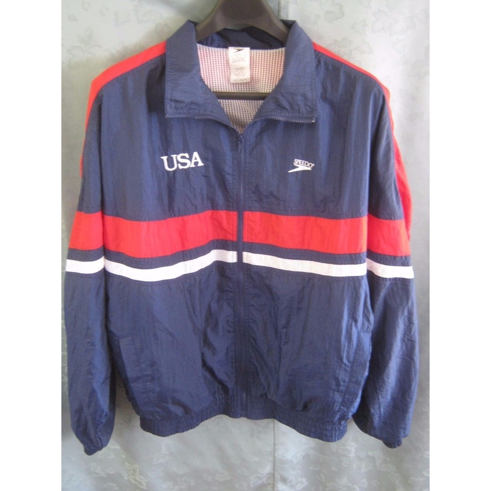 80's Speedo USA Mesh Lined Track Jacket Size Large Antron Nylon Made in USA